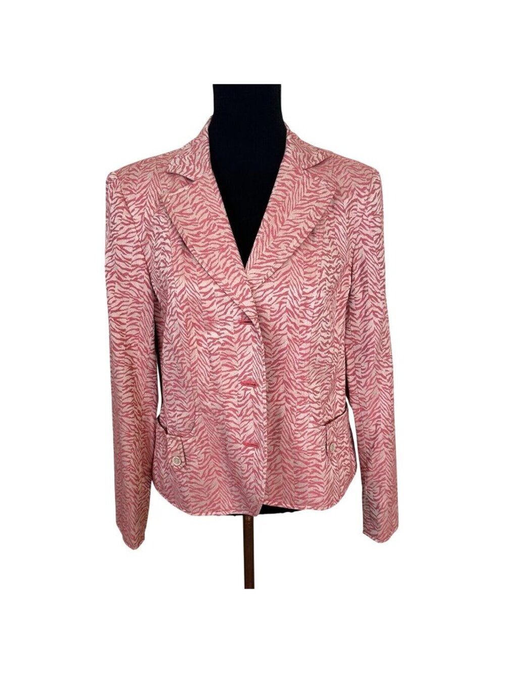 RQT Womens Pink Animal Print Blazer 14 XL 3 Button Career Jacket